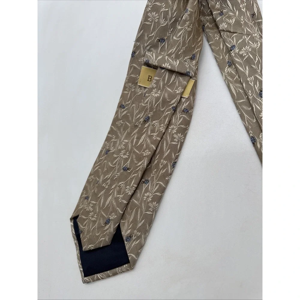 VILLA BOLGHERI Men's Silk Necktie ITALY Designer Floral Embroidery Blue Ladybugs